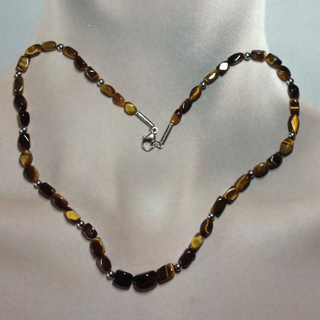 Natural Tiger Eye Gemstones With Sterling Silver Beads And Clasp Necklace 30$